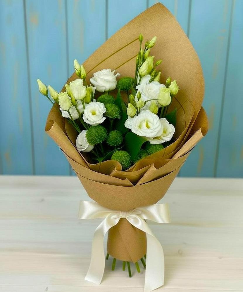 Букет цветов из: Хризантемы и Лизиантусы в Инарках