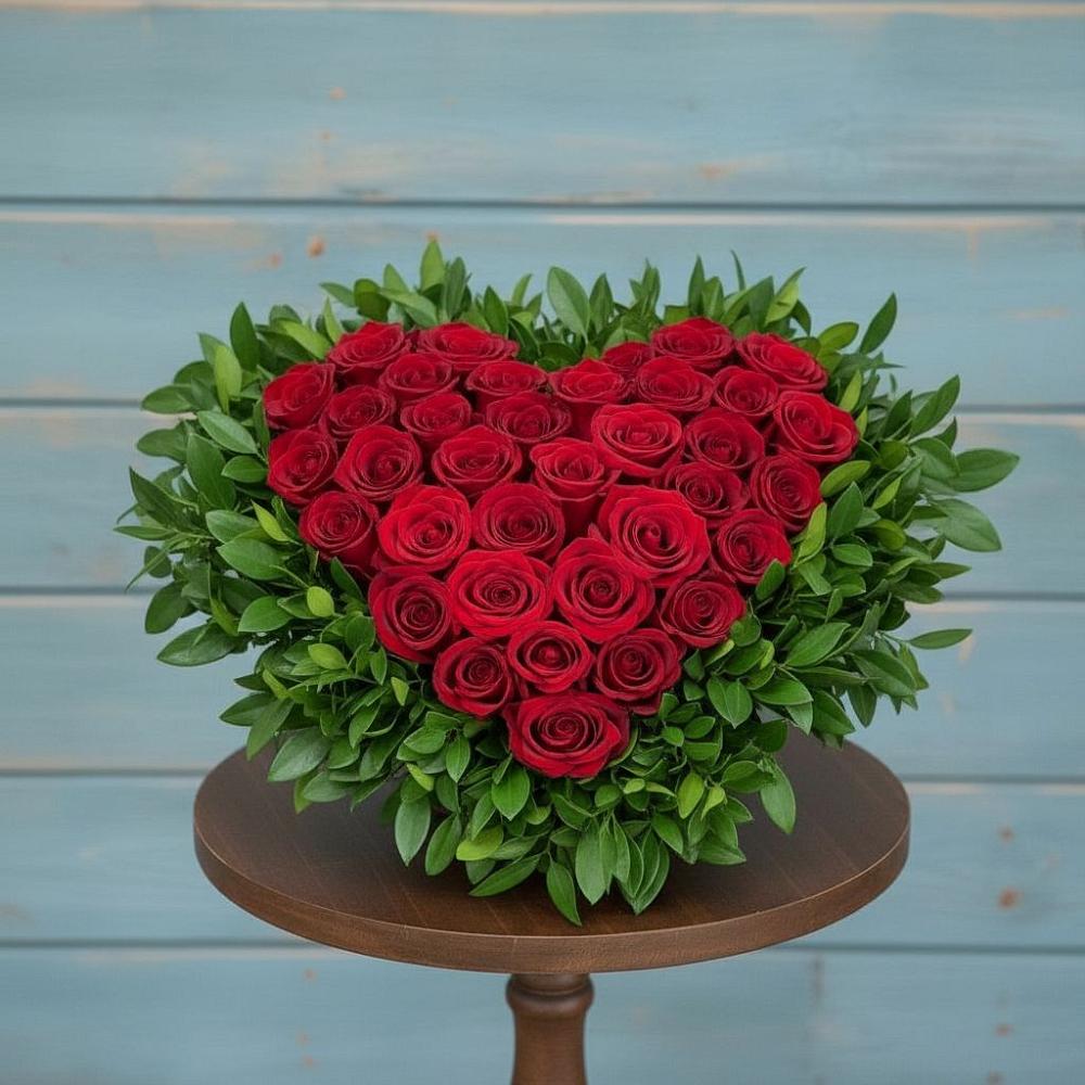 Цветочная композиция из Розы в виде сердца в Инарках