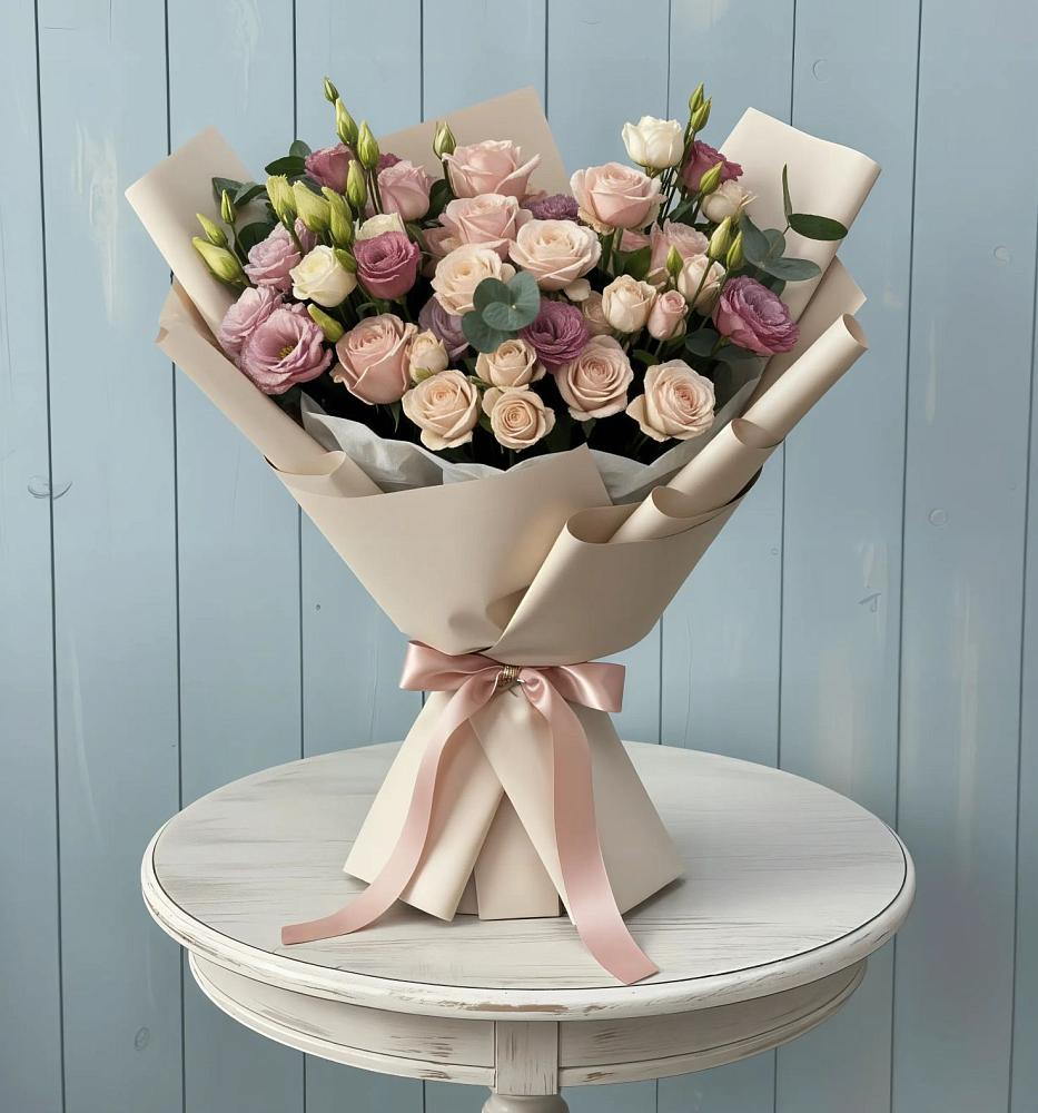 Букет цветов из: Розы и Лизиантусы в Инарках